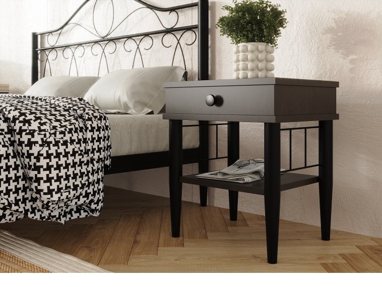 Прикроватная тумба "Лори" чёрный / венге (тёмно-коричневый) ГЗМИ