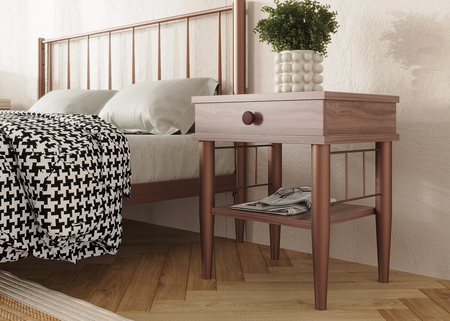 Прикроватная тумба "Лори" бронза / шимо тёмный ГЗМИ