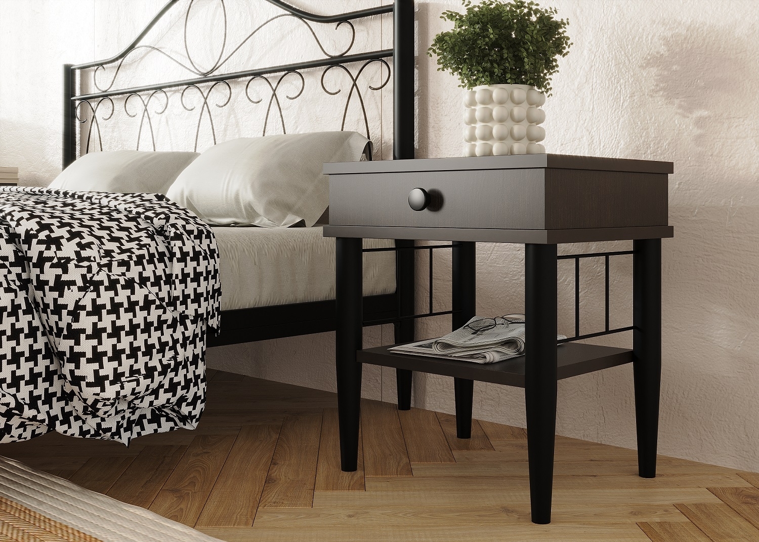 Прикроватная тумба "Лори" чёрный / венге (тёмно-коричневый) ГЗМИ